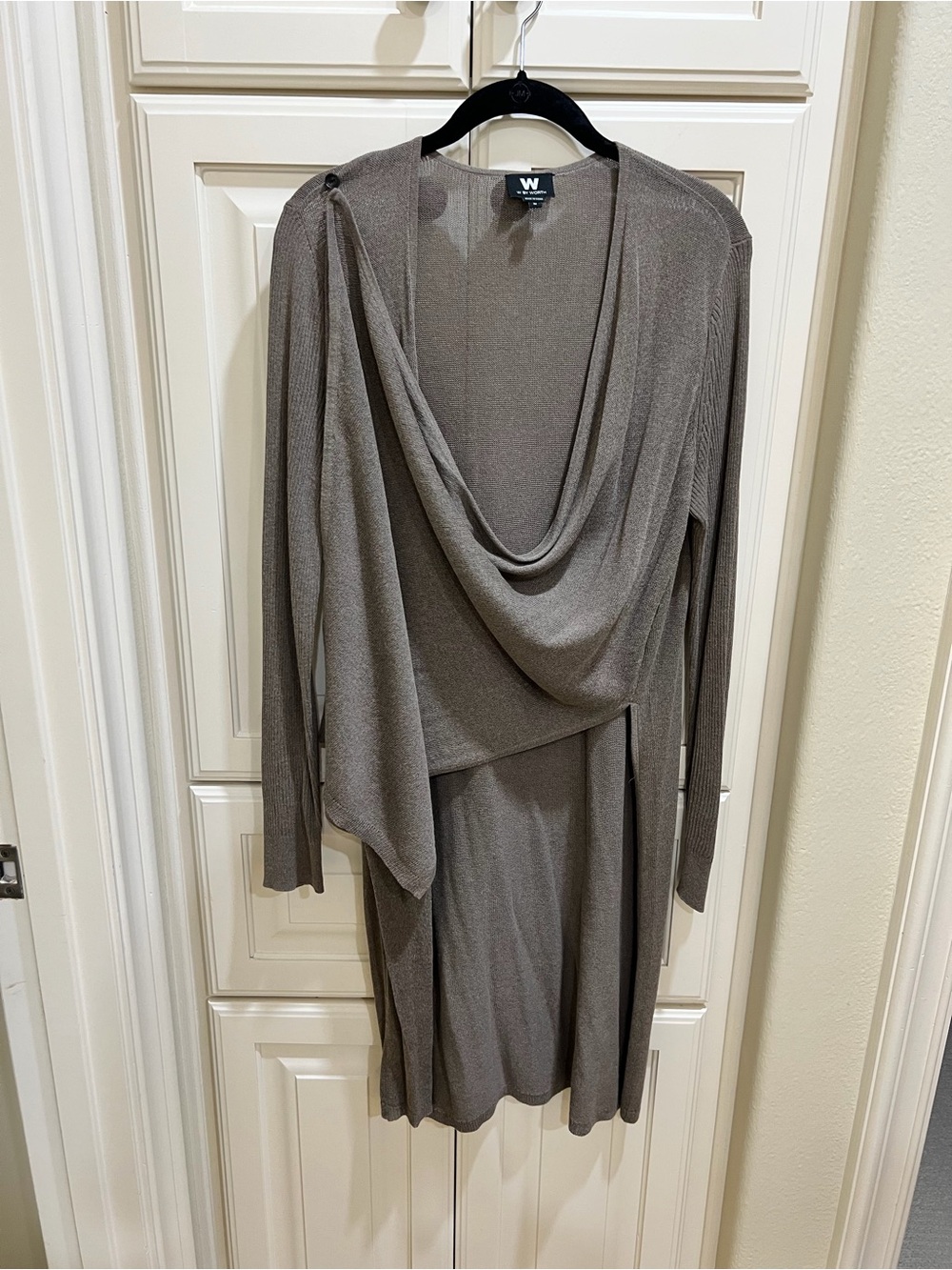 W by Worth Taupe Draped Long-Sleeve Sweater
